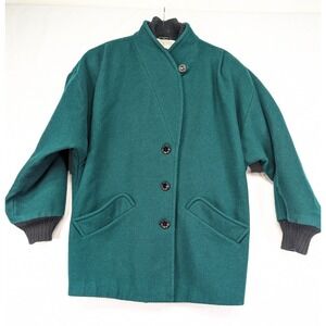 International Scene‎ Teal Green Wool Blend Button Front Collar Coat Women XL